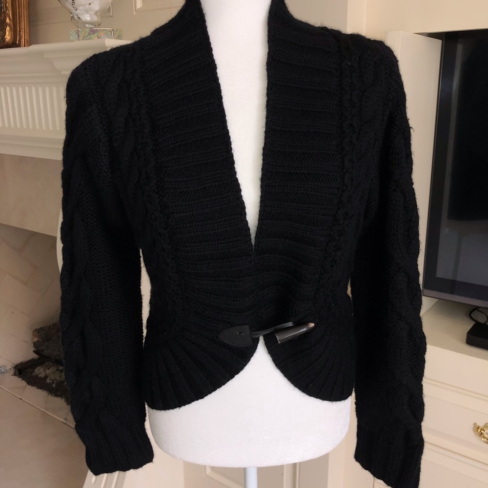Worth Black Cashmere Wool Cropped Cardigan
